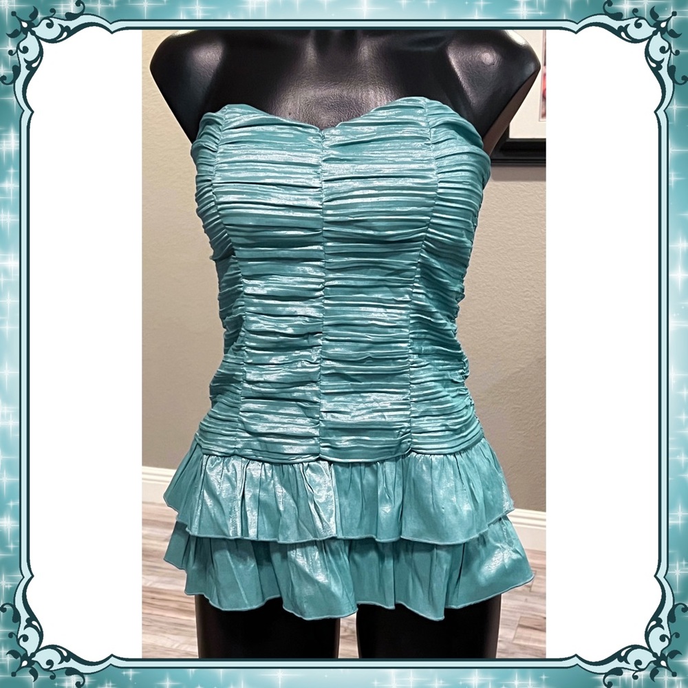Romeo & Juliet Romantic Bustier Blouse Buckle Free Pastel Teal Ruffle Bke People